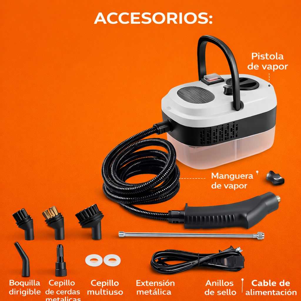 Limpiadora a Vapor de Alta Presión 2500W + Accesorios | Limpieza Profunda en Minutos